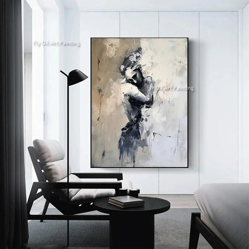 Lovers Art Sensual Couple Abstract Embrace Oil Painting Bedroom Sensual Handmade Canvas Painting Wall Art For Bedroom Decor