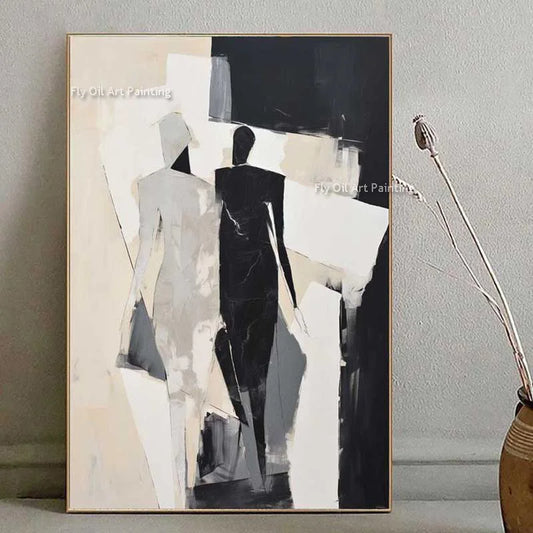 Abstract Modern People Oil Painting Black And White Abstract Canvas Painting Hand Painted Impression Wall Art For Home Decor
