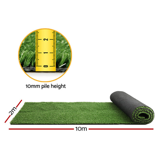 Prime Turf Artificial Grass 2mx10m 10mm Synthetic UN-REAL Lawn Turf Plant Plastic Olive