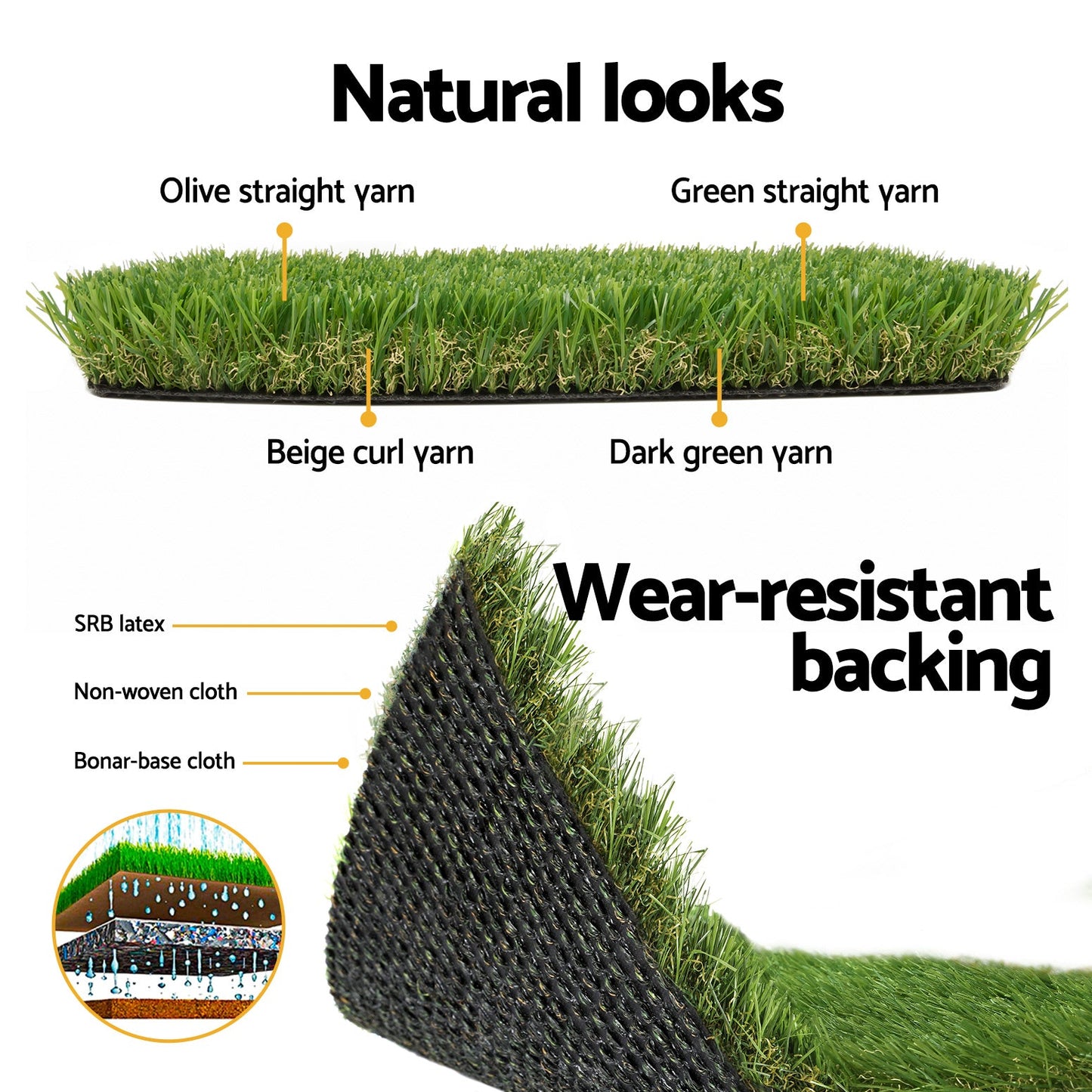 Prime Turf Artificial Grass 30mm 2mx5m 30SQM Synthetic UN-REAL Lawn Turf Plastic Plant 4-coloured