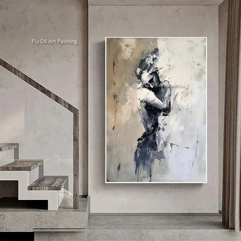 Lovers Art Sensual Couple Abstract Embrace Oil Painting Bedroom Sensual Handmade Canvas Painting Wall Art For Bedroom Decor