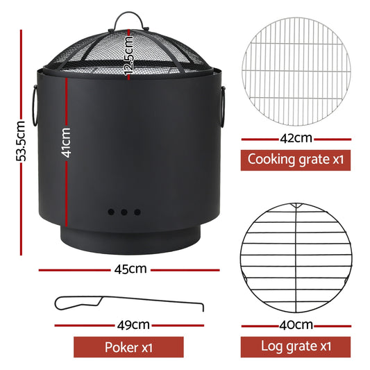 Grillz Fire Pit BBQ Portable Deep Bowl Outdoor Fireplace