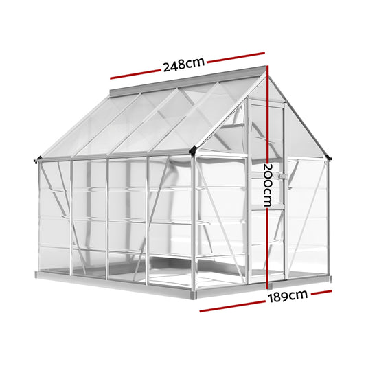 Green Fingers Greenhouse 2.48x1.89x2M Aluminium Polycarbonate Green House Garden Shed