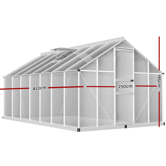 Green Fingers Greenhouse 4.2x2.5x1.95M Aluminium Polycarbonate Green House Garden Shed