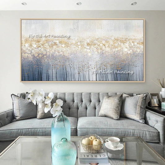 Abstract Oil Painting For Living Room Wall Art Golden Tree Living Room Gold Leaf Home Decor Golden Painting For Living Room
