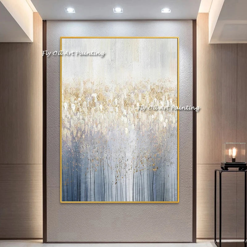Abstract Oil Painting For Living Room Wall Art Golden Tree Living Room Gold Leaf Home Decor Golden Painting For Living Room