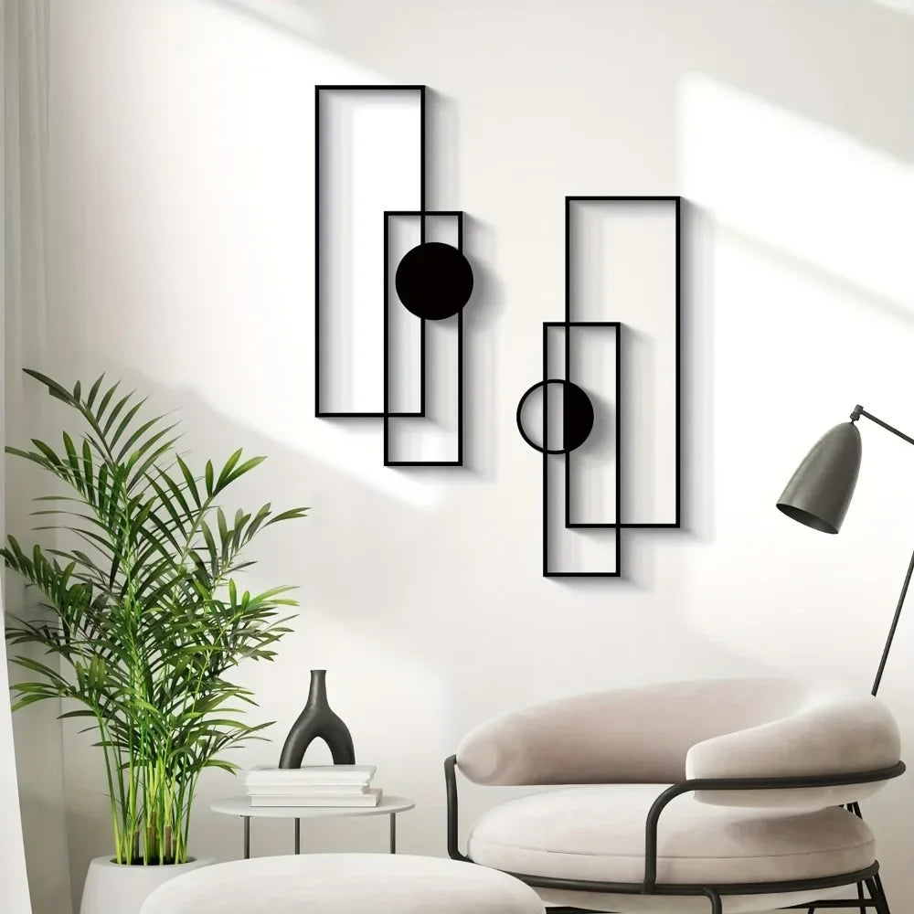 4pcs/set Chic Metal Wall Art Set Abstract Geometric Sculptures 3D Textured Modern Decor for Living Room