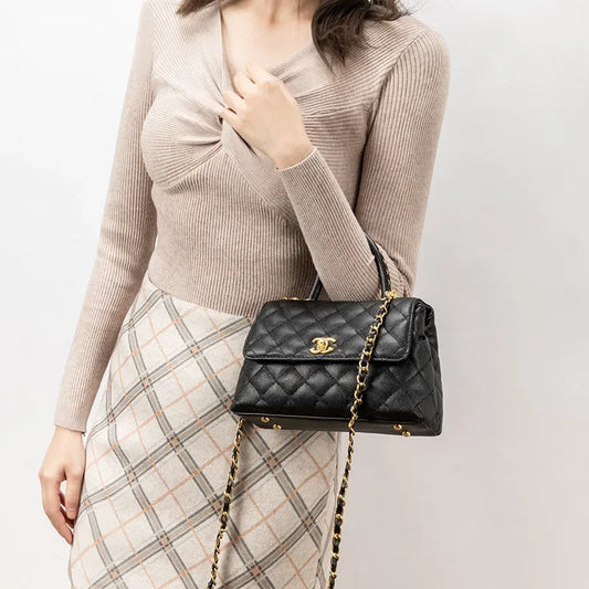 Spring Summer 2025 New Style Women's Handbag Classic Chain Diamond Grid Single Shoulder Crossbody Bag Soft Fabric Handbag