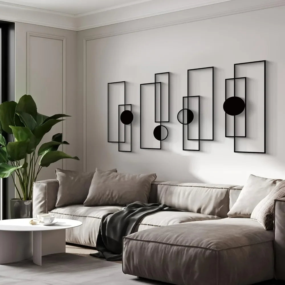 4pcs/set Chic Metal Wall Art Set Abstract Geometric Sculptures 3D Textured Modern Decor for Living Room