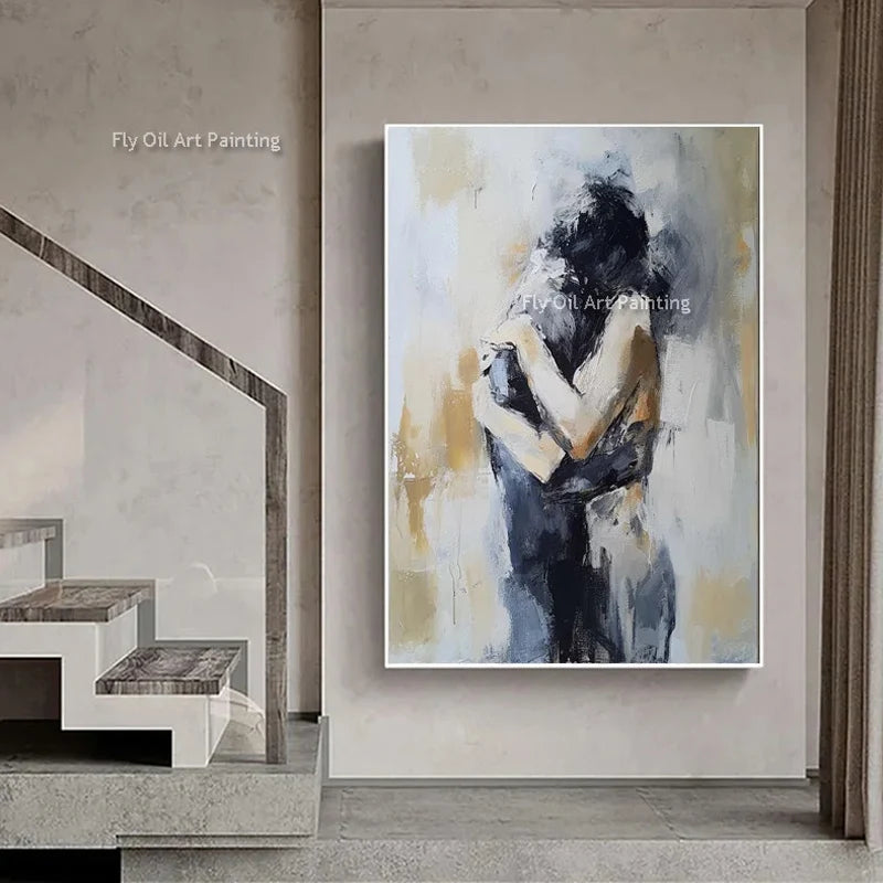 Lovers Art Sensual Couple Abstract Embrace Oil Painting Bedroom Sensual Handmade Canvas Painting Wall Art For Bedroom Decor