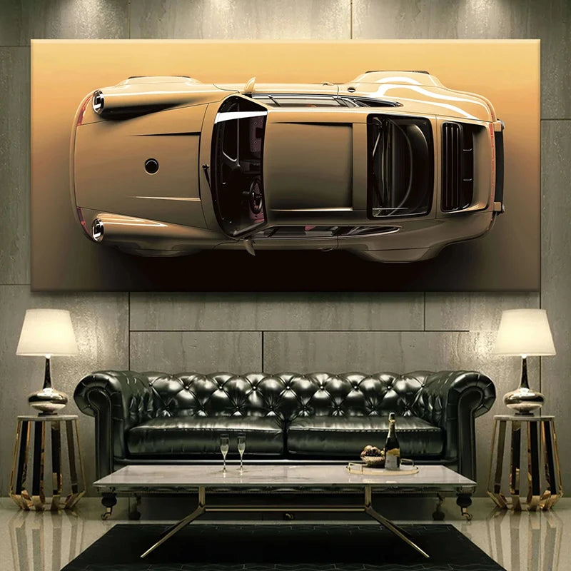 Sport Car Beige Wall Art Poster Print, Modern Motivation, Office Canvas Painting, Pictures for Living Room,Home Decoration Mural