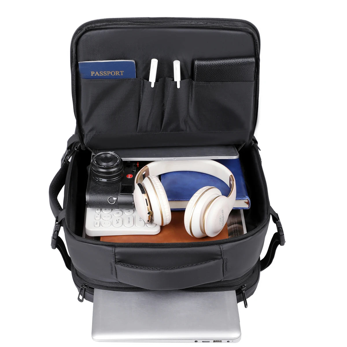 Quilted Expandable Laptop Backpack USB Port Lightweight Oxford Multi-Compartment Luggage Sleeve Work Bag for Travel Commute