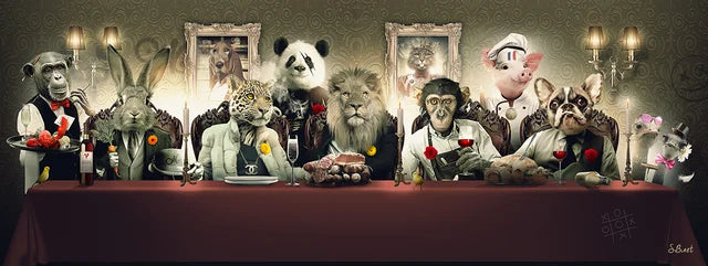 Funny The Last Supper Art Gorilla, Leopard, Lion, French Bulldog Posters Animals Canvas Painting Wall Art Living Room Home Decor