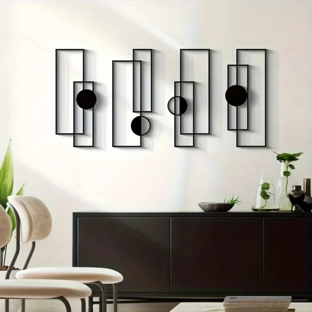 4pcs/set Chic Metal Wall Art Set Abstract Geometric Sculptures 3D Textured Modern Decor for Living Room