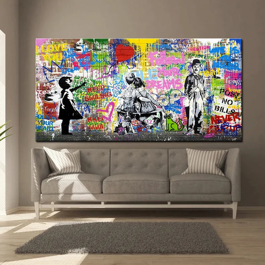 Banksy Street Art Graffiti Urban Wall Art Balloon Girl Canvas Painting Large Size Posters and Prints for Living Room Home Decor