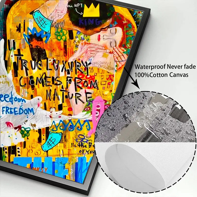Famous Painting The Kiss By Gustav Klimt Canvas Painting Pop Art Posters and Prints Street Graffiti Wall Art Picture Home Decor