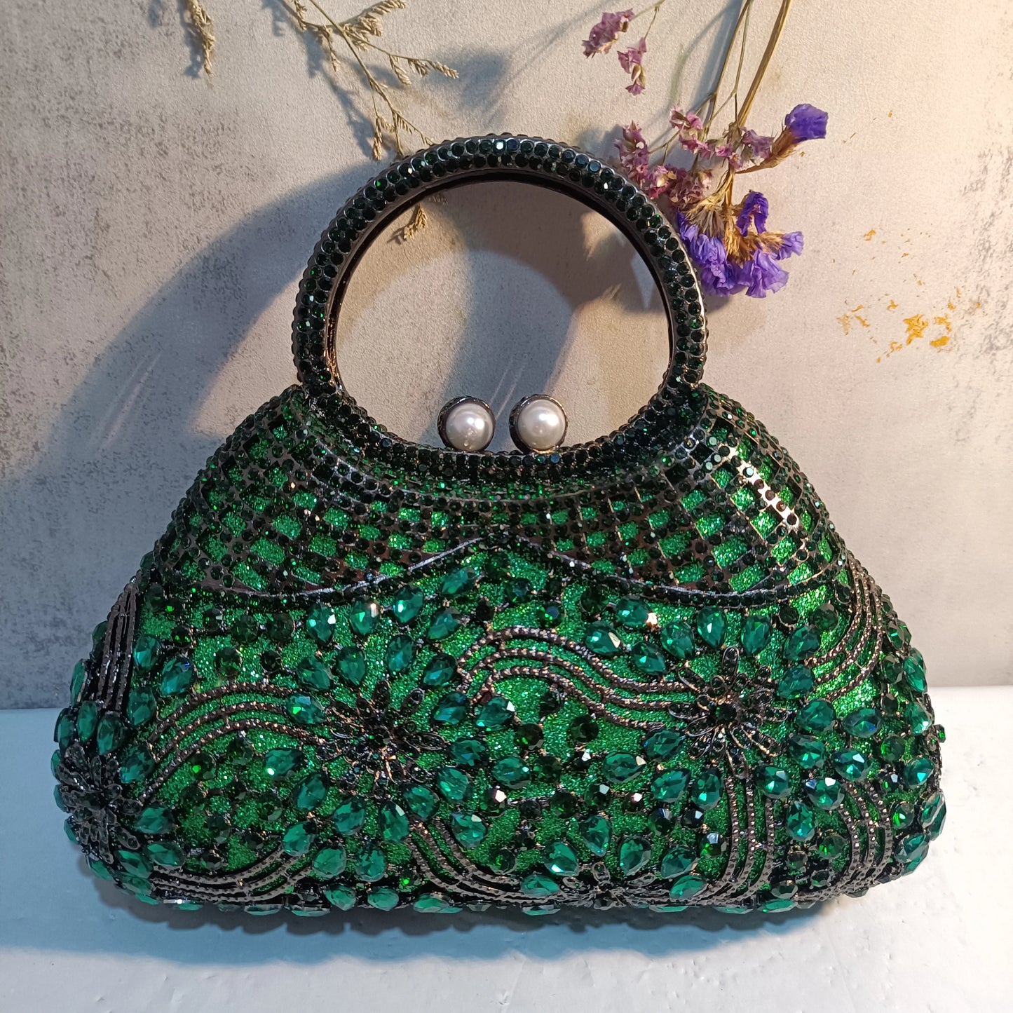 Gold Stones Handbags For Women Blue/Green Evening Clutch Bag Female Chain Wedding Cellphone Clutches Top-Handle Totes Handbag