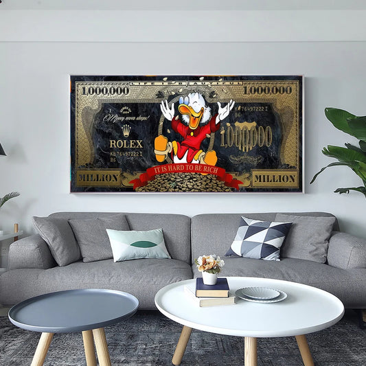 Gold Scrooge One Million Dollar Canvas Art Posters and Prints Donald Duck Fashion Luxury Painting on the Wall Art Picture Cuadro