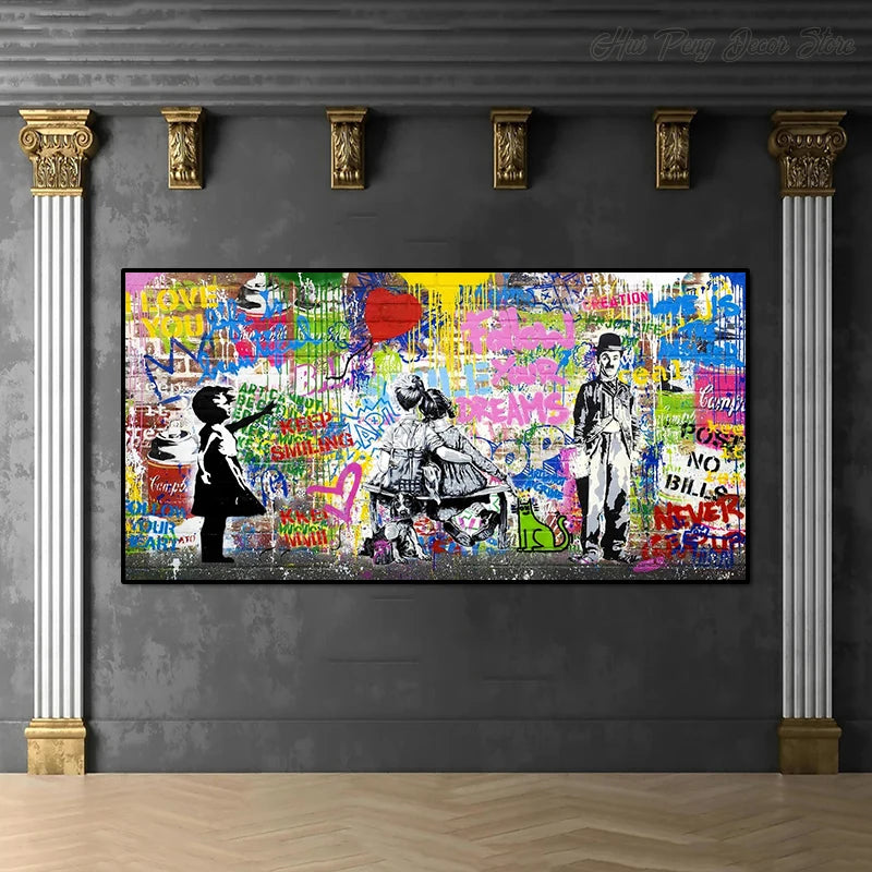 Banksy Street Art Graffiti Urban Wall Art Balloon Girl Canvas Painting Large Size Posters and Prints for Living Room Home Decor