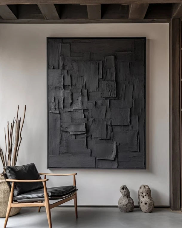 Handmade Modern Black Painting 3D Abstract Canvas Wall Art Oil Painting for Home Living Room Decor