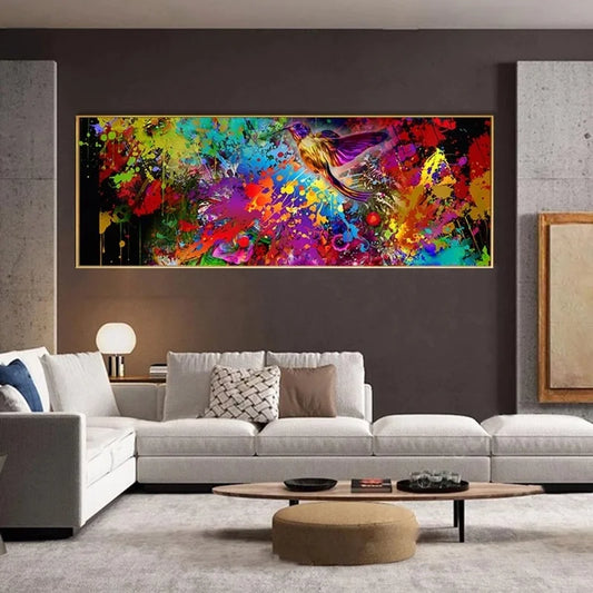 Large Abstract Poster Different Colors Flowers Wall Art Canvas Oil Painting Color Bird Modern For Living Home Room Decor Picture