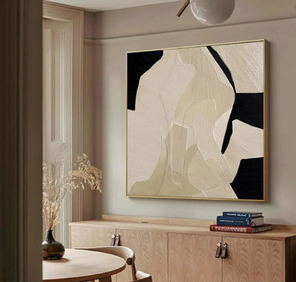 Office Living Hotel Room Home Wall Art Decor Beige Texture Wabi Sabi Large Pure Beige Minimalist Painting on Canvas