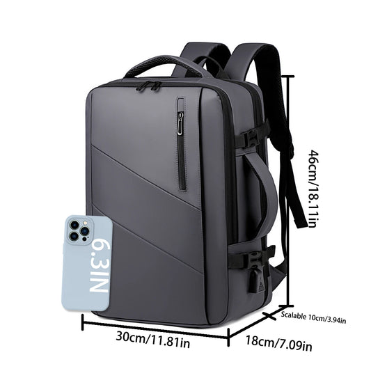 Quilted Expandable Laptop Backpack USB Port Lightweight Oxford Multi-Compartment Luggage Sleeve Work Bag for Travel Commute