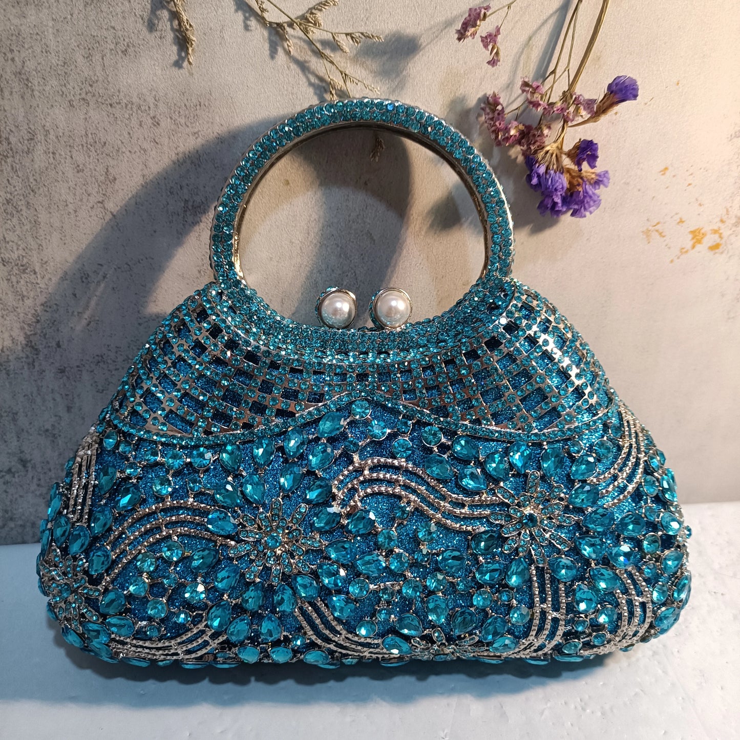 Gold Stones Handbags For Women Blue/Green Evening Clutch Bag Female Chain Wedding Cellphone Clutches Top-Handle Totes Handbag