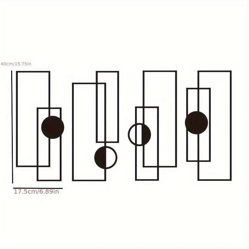 4pcs/set Chic Metal Wall Art Set Abstract Geometric Sculptures 3D Textured Modern Decor for Living Room