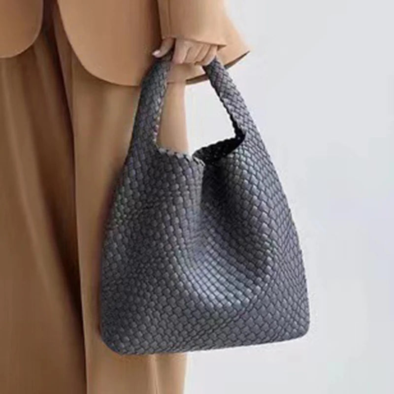 2025 Fashion Soft Hobo Weave Shoulder Handbag With Insert Organizer Woven Vegan Leather Top-handle Tote All-Match Underarm Bag