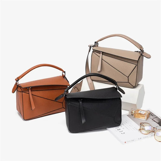 New Simple PU Geometric Handbag Women's Crossbody Bag Large Capacity Lightweight Doctor Bag Versatile Business Casual Style