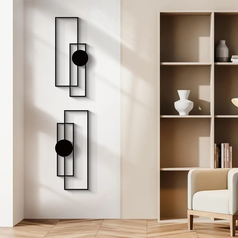 4pcs/set Chic Metal Wall Art Set Abstract Geometric Sculptures 3D Textured Modern Decor for Living Room
