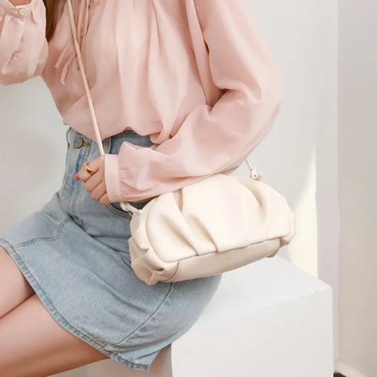 fashionable and high-end, niche design pleated underarm bag for women's Summer 2025 new leather crossbody cloud bag
