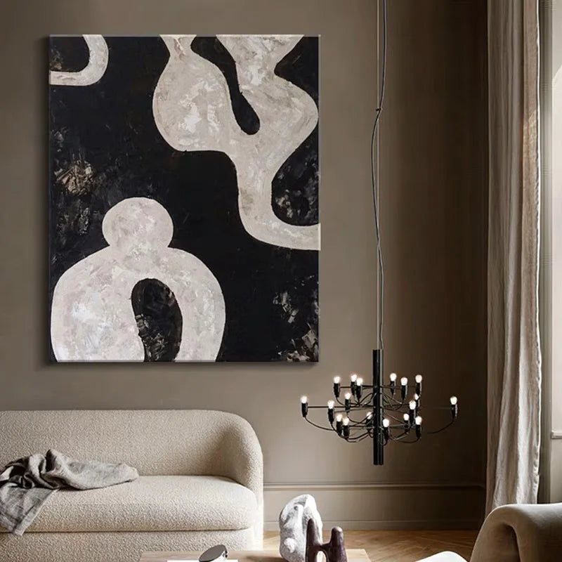 Handmade Modern Black Painting 3D Abstract Canvas Wall Art Oil Painting for Home Living Room Decor