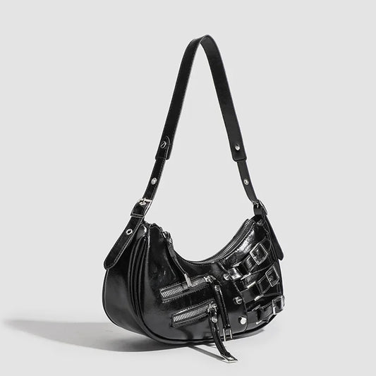 Korean Style High-end Feely2k Spicy Girl Underarm Bag 2024 New Street Trendy Cool Motorcycle Bag Fashionable Versatile Shoulder