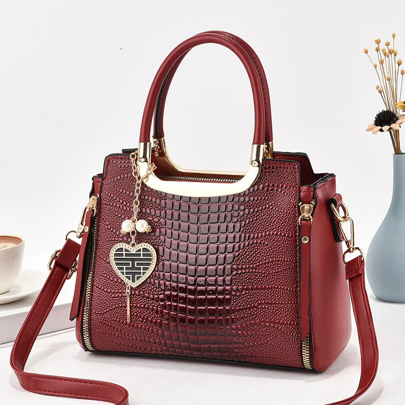 High-end big bag women's handbag atmospheric bright leather versatile shoulder messenger bag middle-aged women's bag