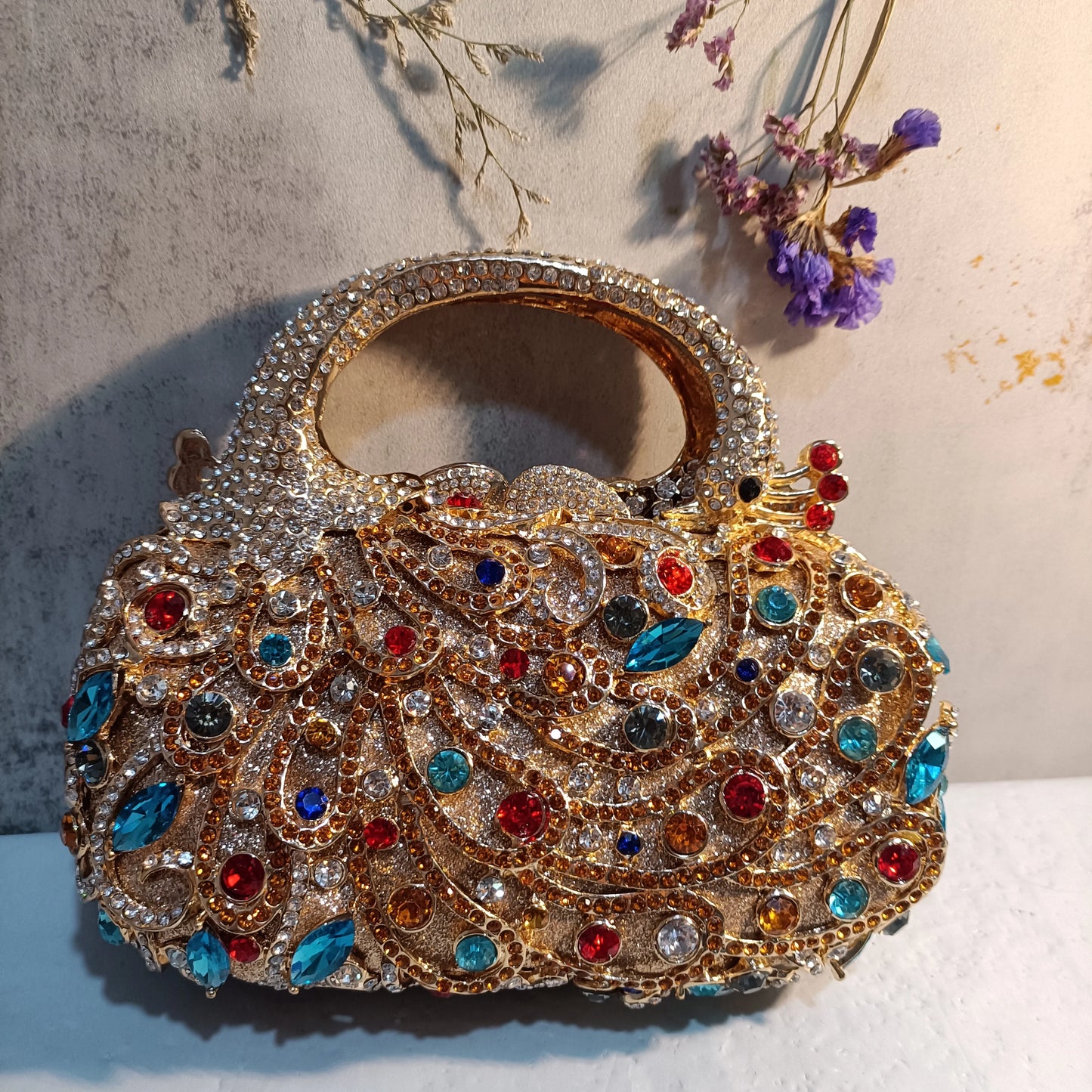Gold Stones Handbags For Women Blue/Green Evening Clutch Bag Female Chain Wedding Cellphone Clutches Top-Handle Totes Handbag