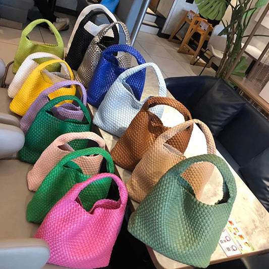 2025 Fashion Soft Hobo Weave Shoulder Handbag With Insert Organizer Woven Vegan Leather Top-handle Tote All-Match Underarm Bag