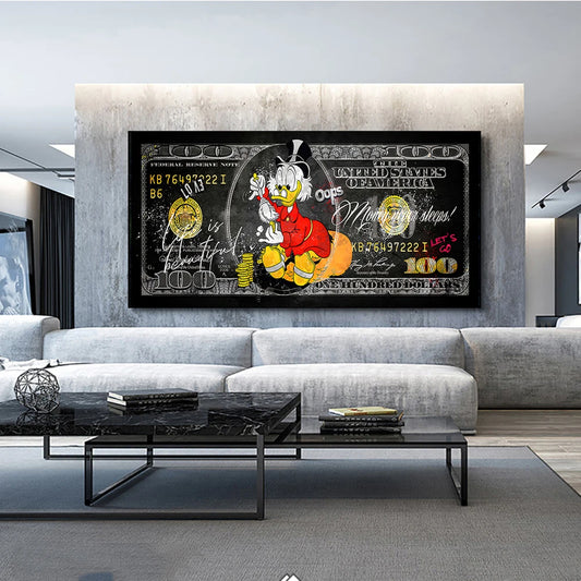 Scrooge McDuck 100 Dollars Pop Art Canvas Posters and Prints Modern Money Graffiti Art Paintings on the Wall Art Pictures Cuadro