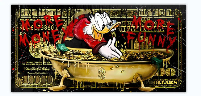 Scrooge McDuck 100 Dollars Pop Art Canvas Posters and Prints Modern Money Graffiti Art Paintings on the Wall Art Pictures Cuadro