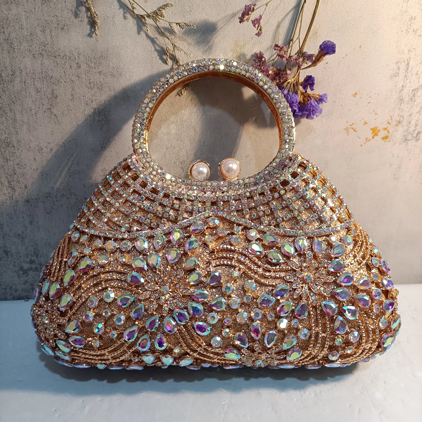 Gold Stones Handbags For Women Blue/Green Evening Clutch Bag Female Chain Wedding Cellphone Clutches Top-Handle Totes Handbag