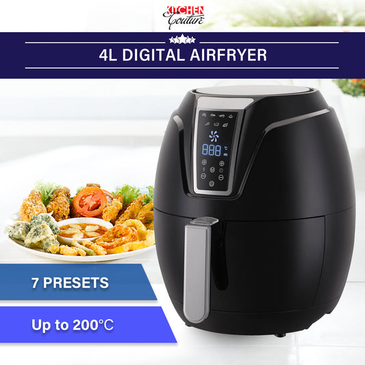 Kitchen Couture 4 Litre Air Fryer Digital Display Black 1400W Healthy Cooker