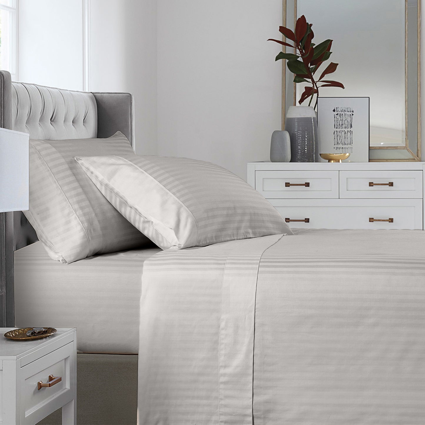 Kensington 1200 Thread Count 100% Egyptian Cotton Sheet Set Stripe - Super King - Grey