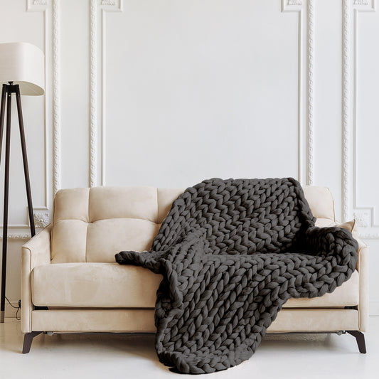 Royal Comfort Chunky Hand Knit Thick Weighted Blanket 6.3KG 203cm x 153cm - Charcoal