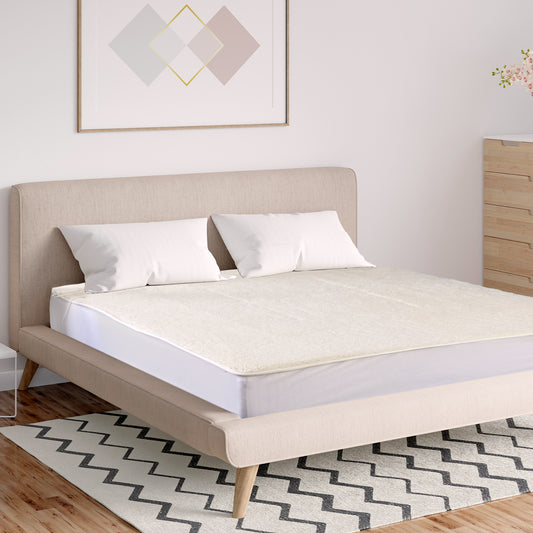 Royal Comfort Fleece Top Electric Blanket Fitted Heated Winter Underlay - Queen - White