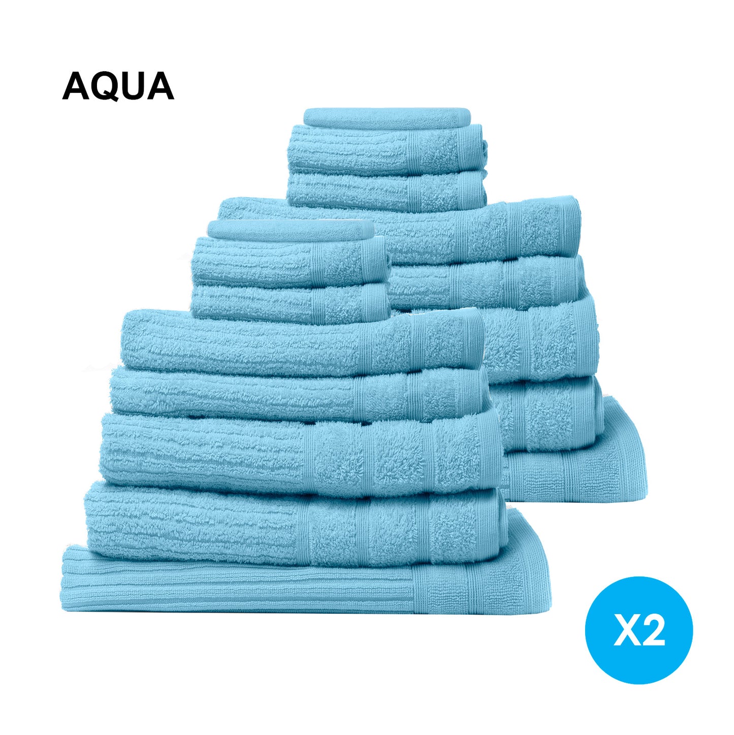 Royal Comfort 16 Piece Egyptian Cotton Eden Towel Set 600GSM Luxurious Absorbent - Aqua