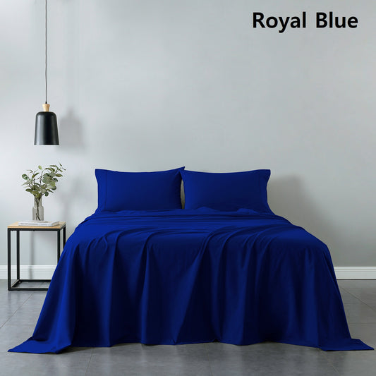 Royal Comfort 100% Cotton Vintage Sheet Set And 2 Duck Feather Down Pillows Set - Double - Royal Blue