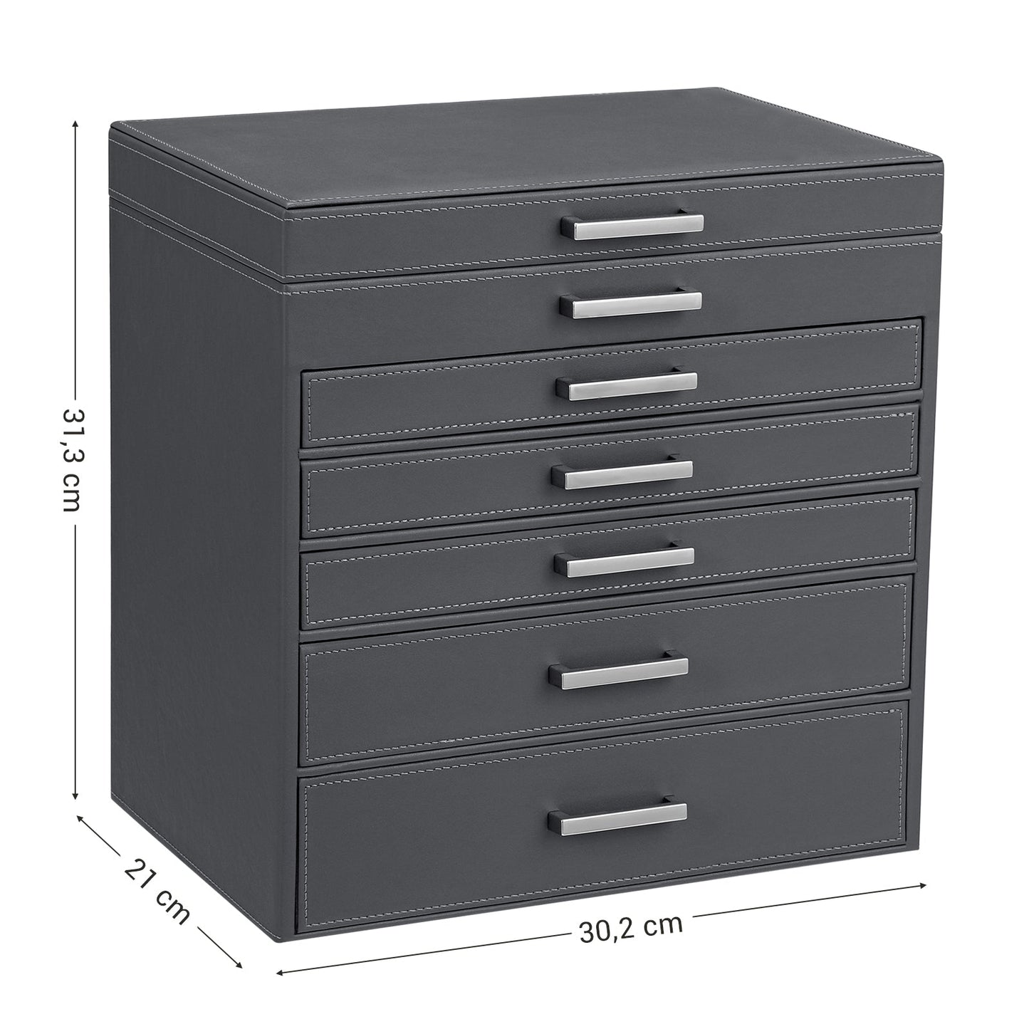 Jewellery Grey Box, 6 Layers, 5 Drawers