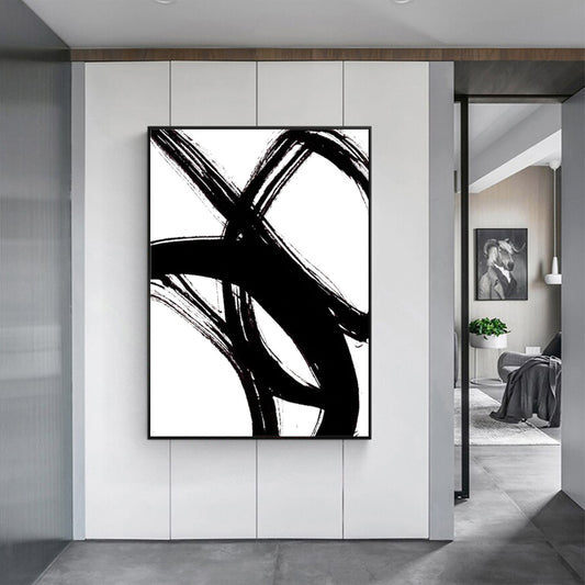 Wall Art 80cmx120cm Minimalist Black Artwork Black Frame Canvas