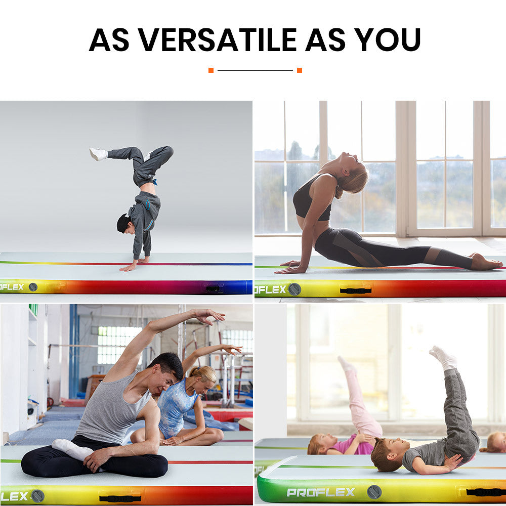 PROFLEX 400x100x10cm Inflatable Air Track Mat Tumbling Gymnastics, Multi-Coloured (No Pump)